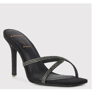 NWOB Black Suede Studio Crystal Embossed High Heel Sandals in Black Sz 40 US 10